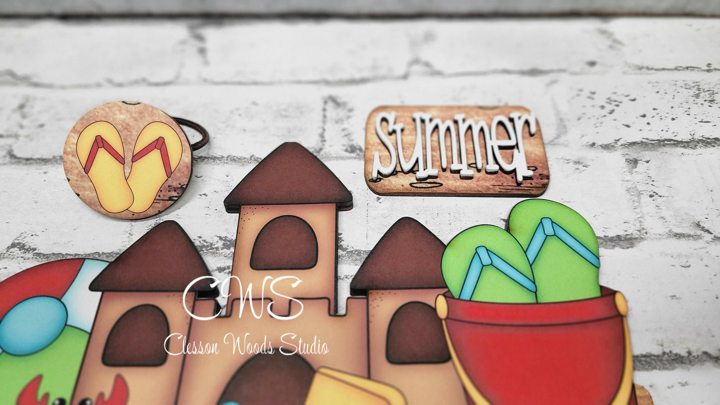 Hello Sunshine Beach Digital Art and Hand Painted 12" Door Hanger Insert