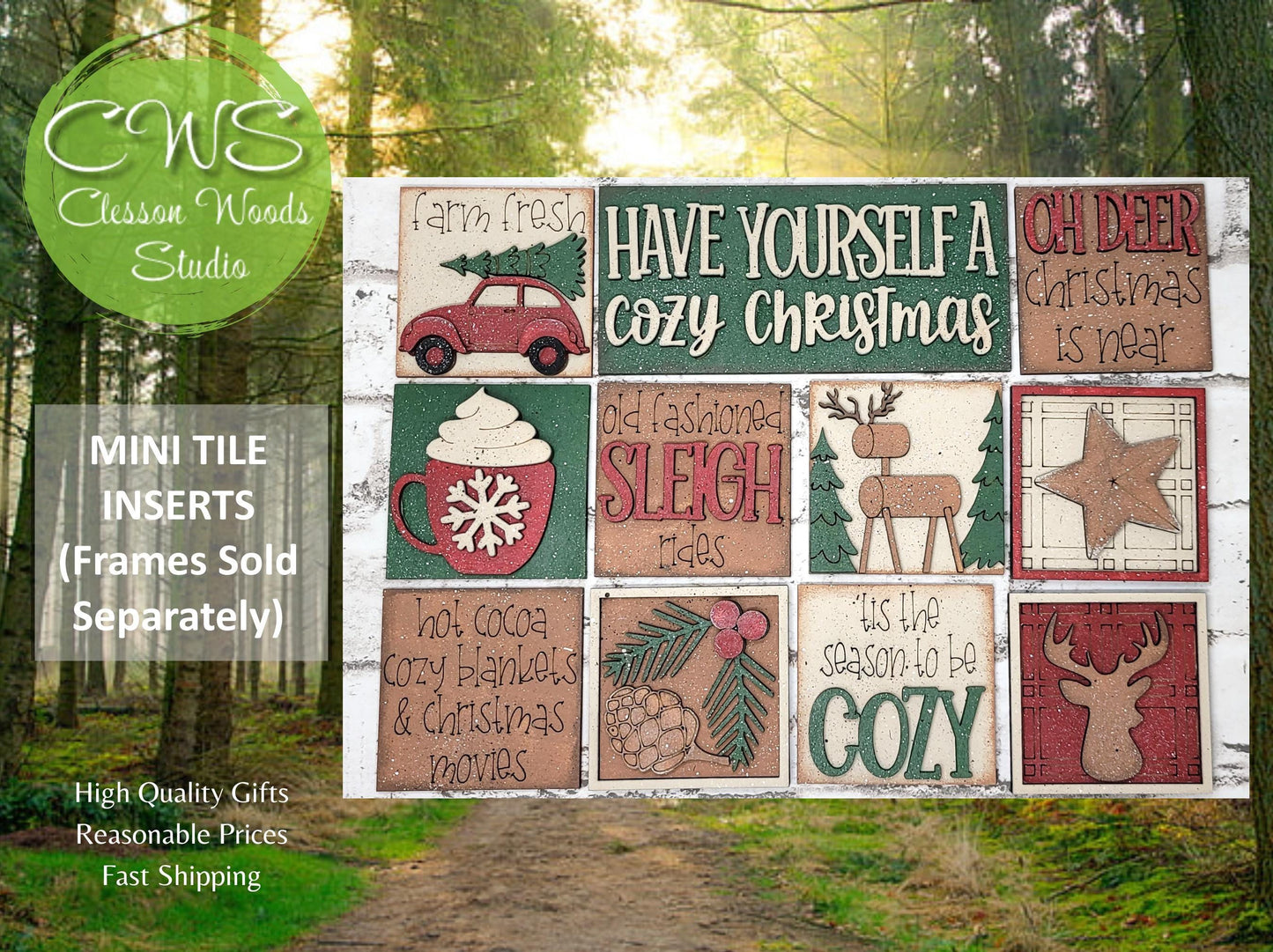 Cozy Christmas Mini Interchangeable Tiles for Leaning Signs and Ladders