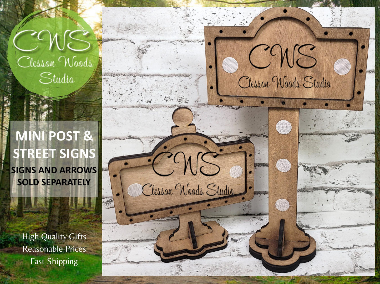 Mini Sign Post & Street Sign Frames Stained