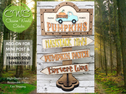 Farm Fresh Pumpkins Blue Truck Add-On for Mini Post & Street Sign Frames