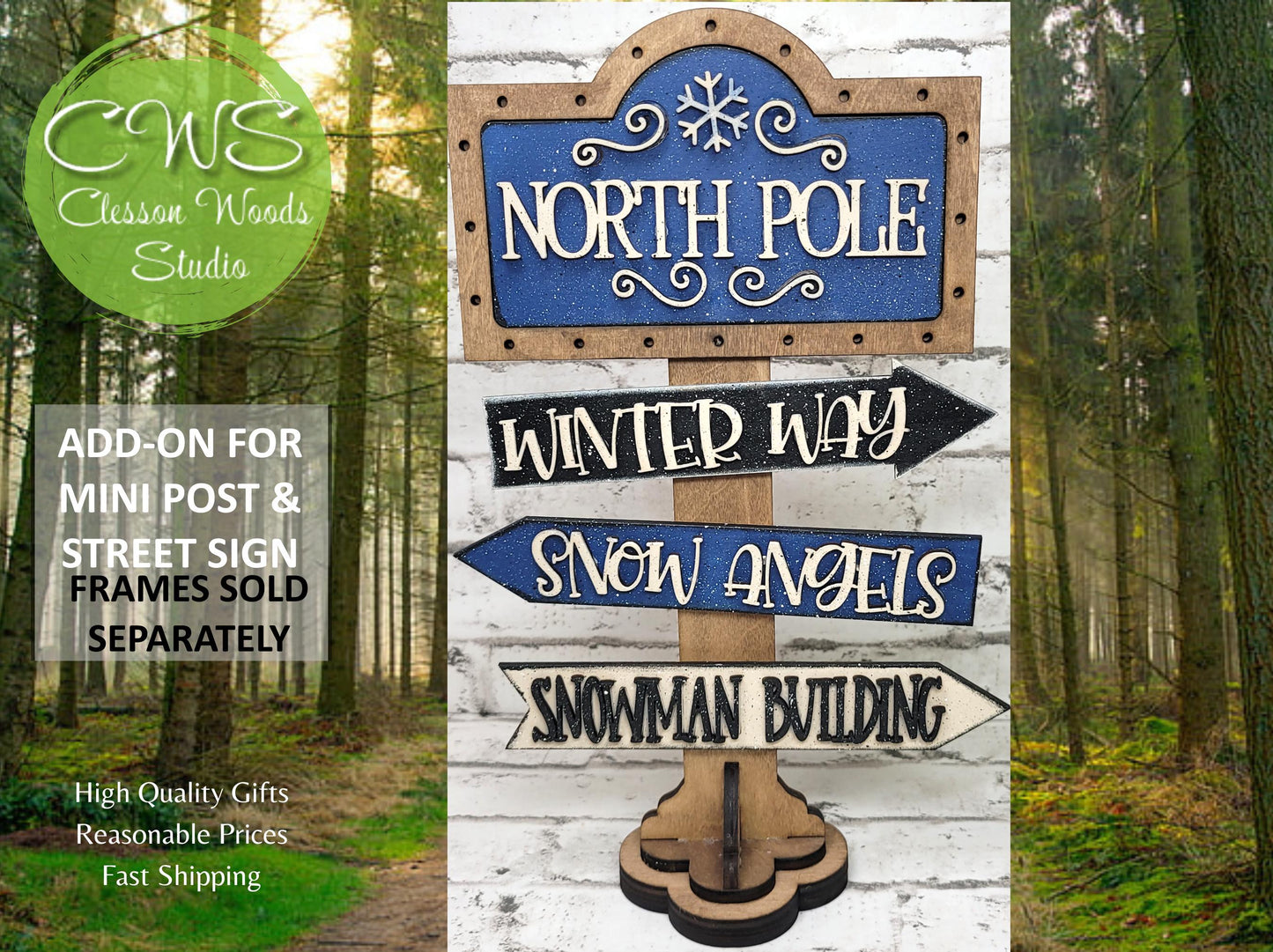 North Pole Blue 1 Add-On for Mini Post & Street Sign Frames (Sold Separately)