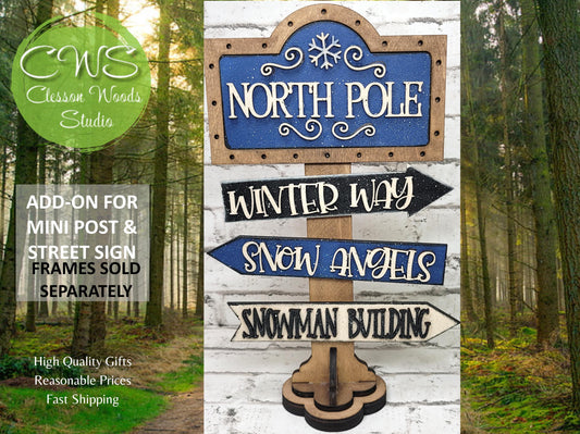 North Pole Blue 1 Add-On for Mini Post & Street Sign Frames (Sold Separately)