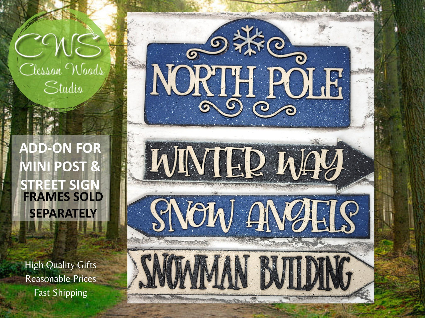 North Pole Blue 1 Add-On for Mini Post & Street Sign Frames (Sold Separately)