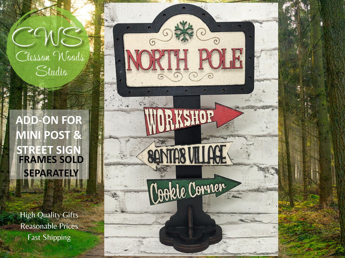 North Pole Green Snowflake Workshop Add-On for Mini Post & Street Sign Frames