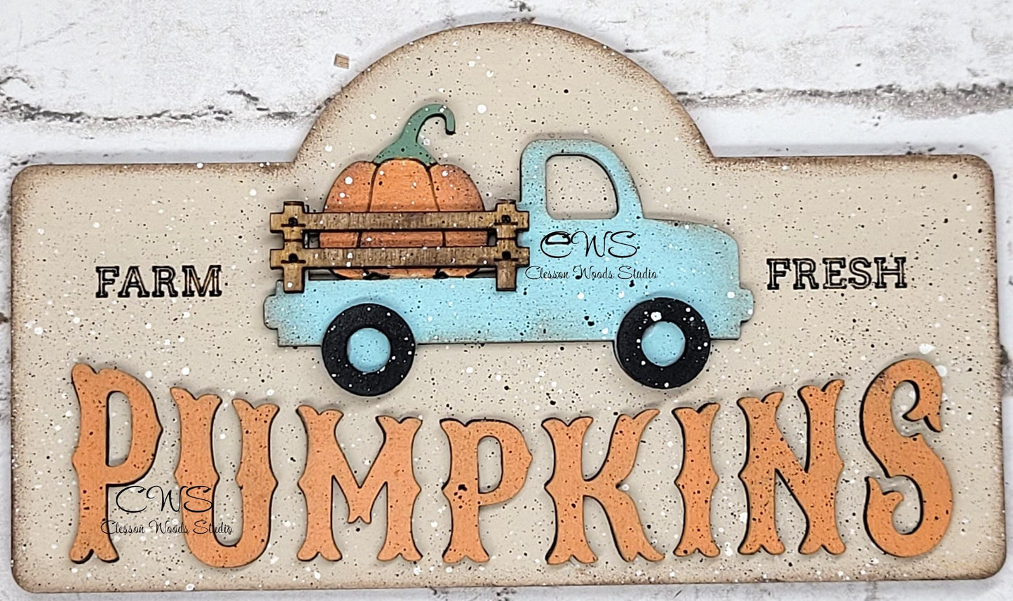 Farm Fresh Pumpkins Blue Truck Add-On for Mini Post & Street Sign Frames