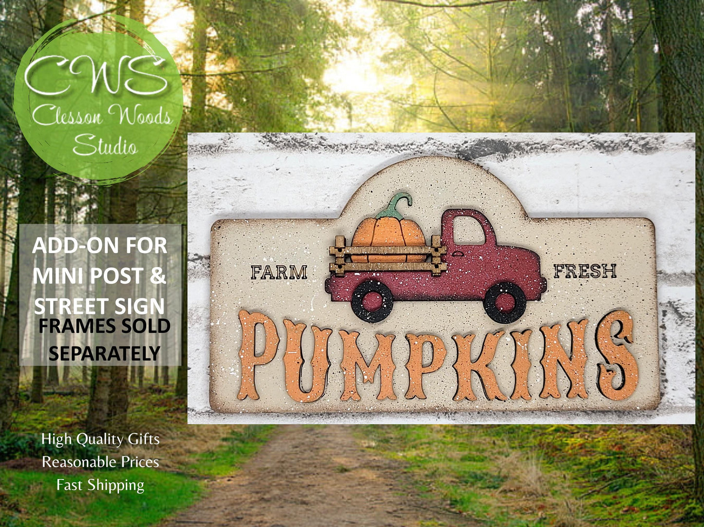 Farm Fresh Pumpkins Red Truck Add-On for Mini Post & Street Sign Frames