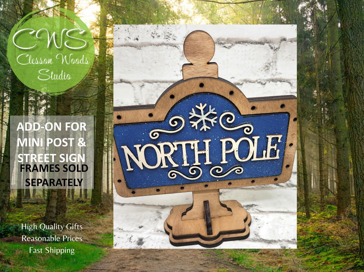 North Pole Blue 1 Add-On for Mini Post & Street Sign Frames (Sold Separately)
