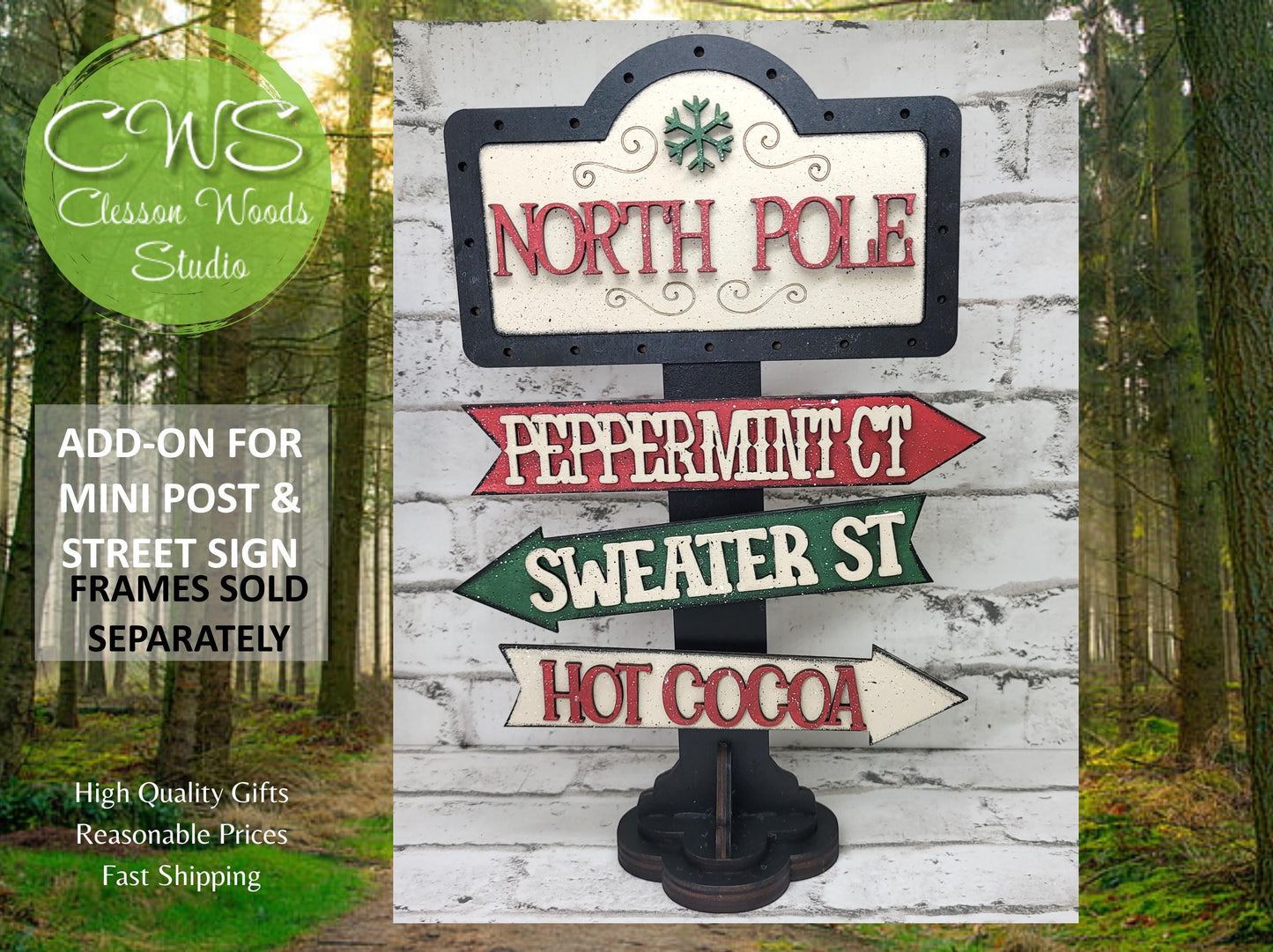 North Pole Green Snowflake 1 Add-On for Mini Post & Street Sign Frames