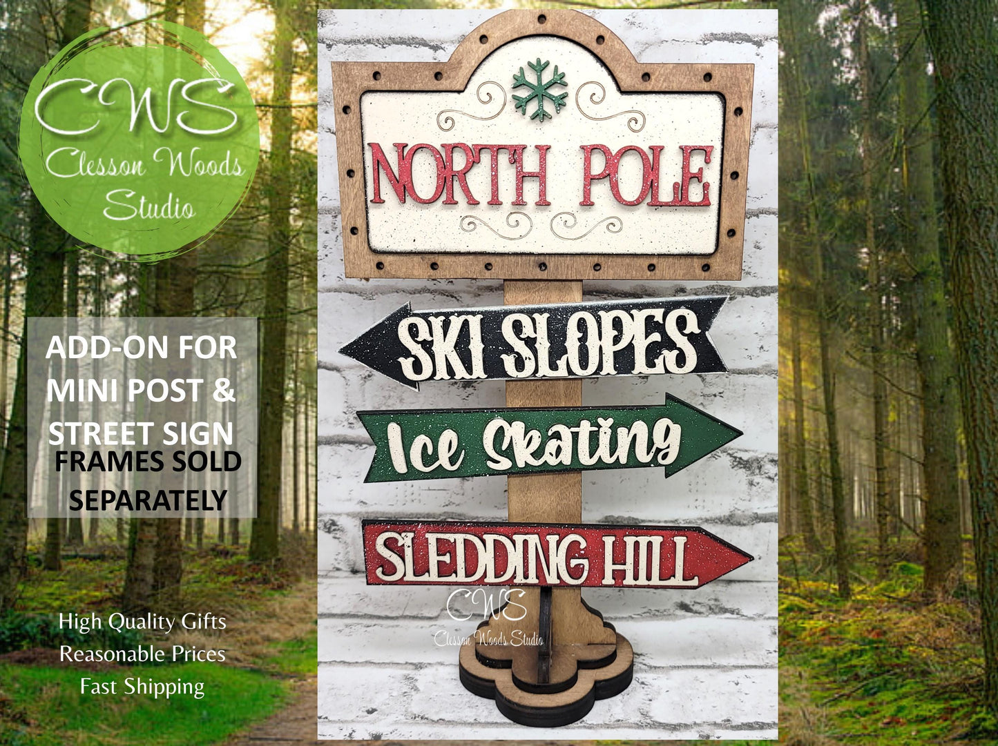 North Pole Green Snowflake 2 Add-On for Mini Post & Street Sign Frames