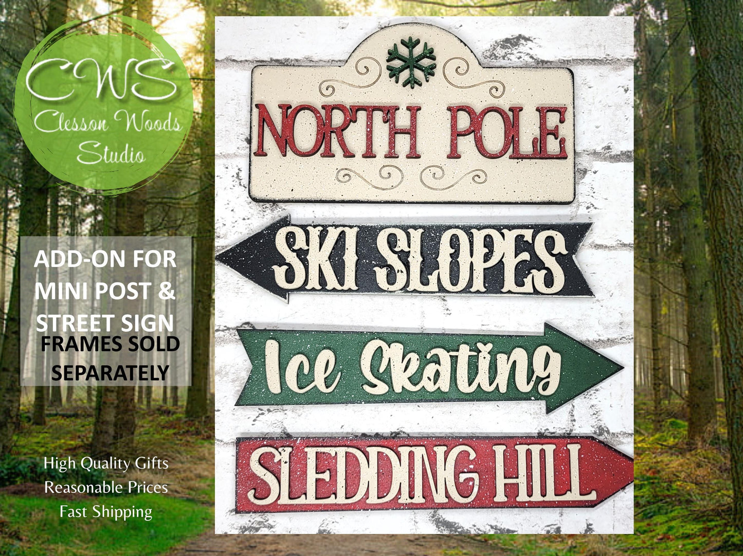 North Pole Green Snowflake 2 Add-On for Mini Post & Street Sign Frames