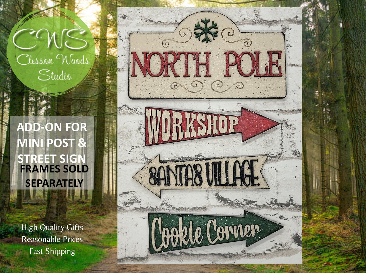 North Pole Green Snowflake Workshop Add-On for Mini Post & Street Sign Frames