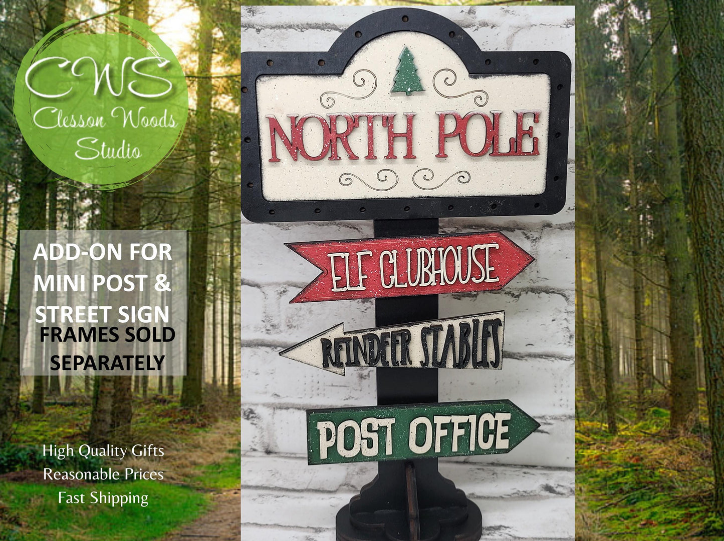 North Pole Tree Elf Clubhouse Add-On for Mini Post & Street Sign Frames