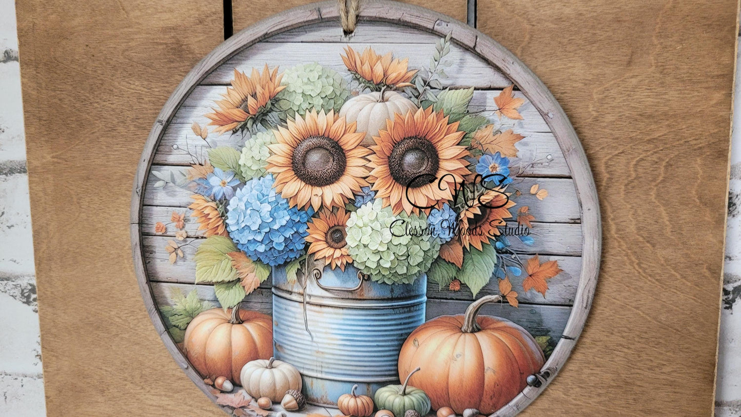 Autumn Sign Add-On: Pumpkins, Sunflowers, Hydrangeas (6" Round)