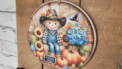 Fall Pallet Sign Add-On: Scarecrow, Pumpkins & Sunflowers (6" Round)
