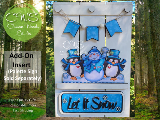 Pallet Sign Ad-On Penguins Let It Snow Insert  and Banner Set