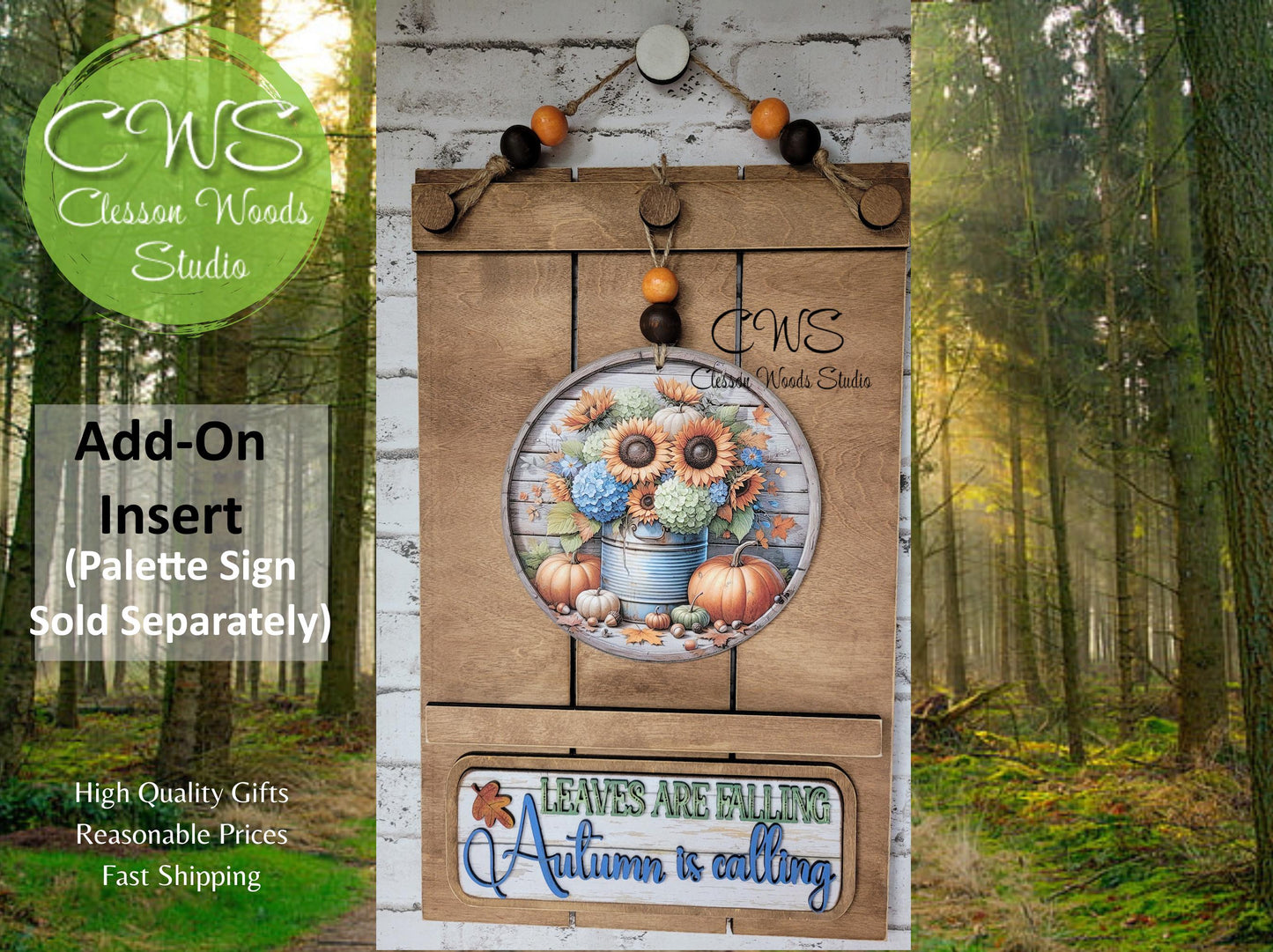 Autumn Sign Add-On: Pumpkins, Sunflowers, Hydrangeas (6" Round)