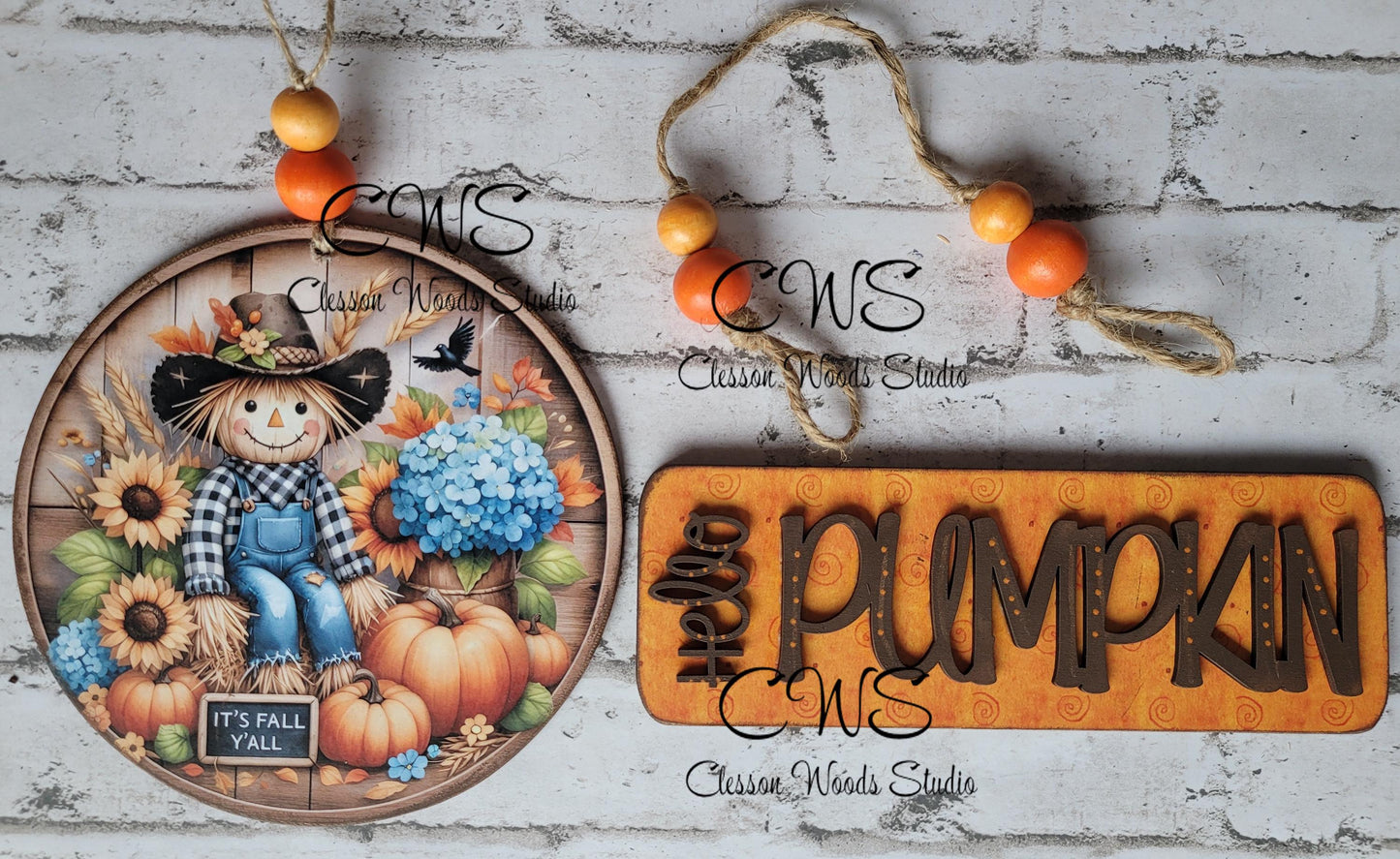 Fall Pallet Sign Add-On: Scarecrow, Pumpkins & Sunflowers (6" Round)
