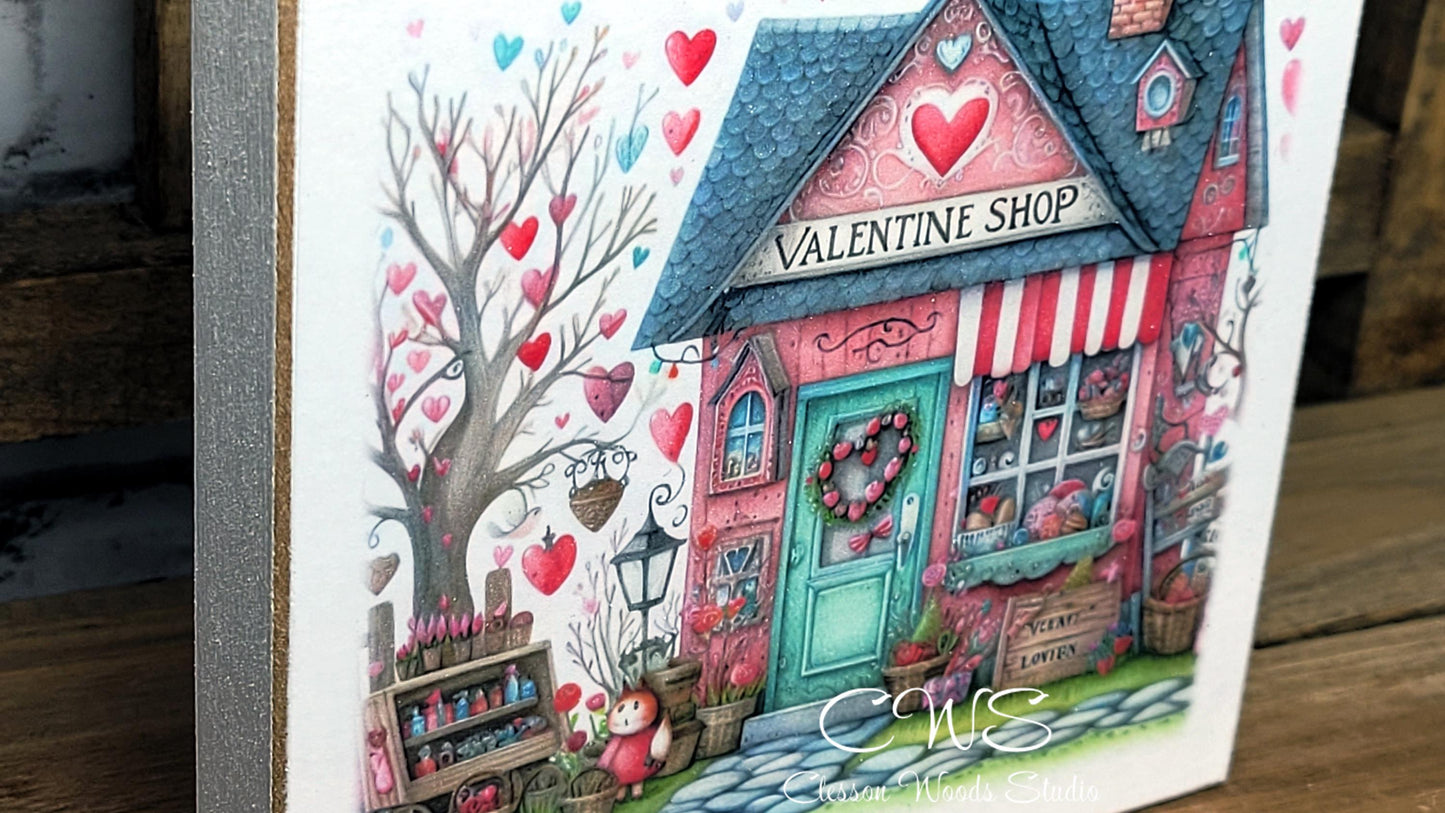 Valentine Shops 6 Square Wood Block Sign