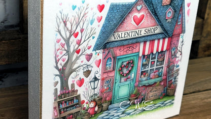Valentine Shops 6 Square Wood Block Sign