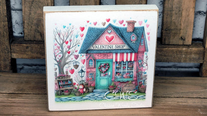 Valentine Shops 6 Square Wood Block Sign