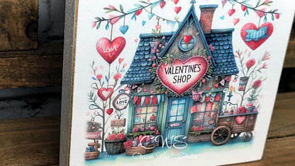 Valentine Shops 4 Square Wood Block Sign