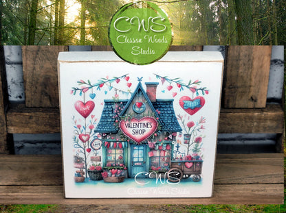 Valentine Shops 4 Square Wood Block Sign