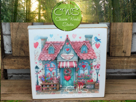 Valentine Shops 3 Square Wood Block Sign