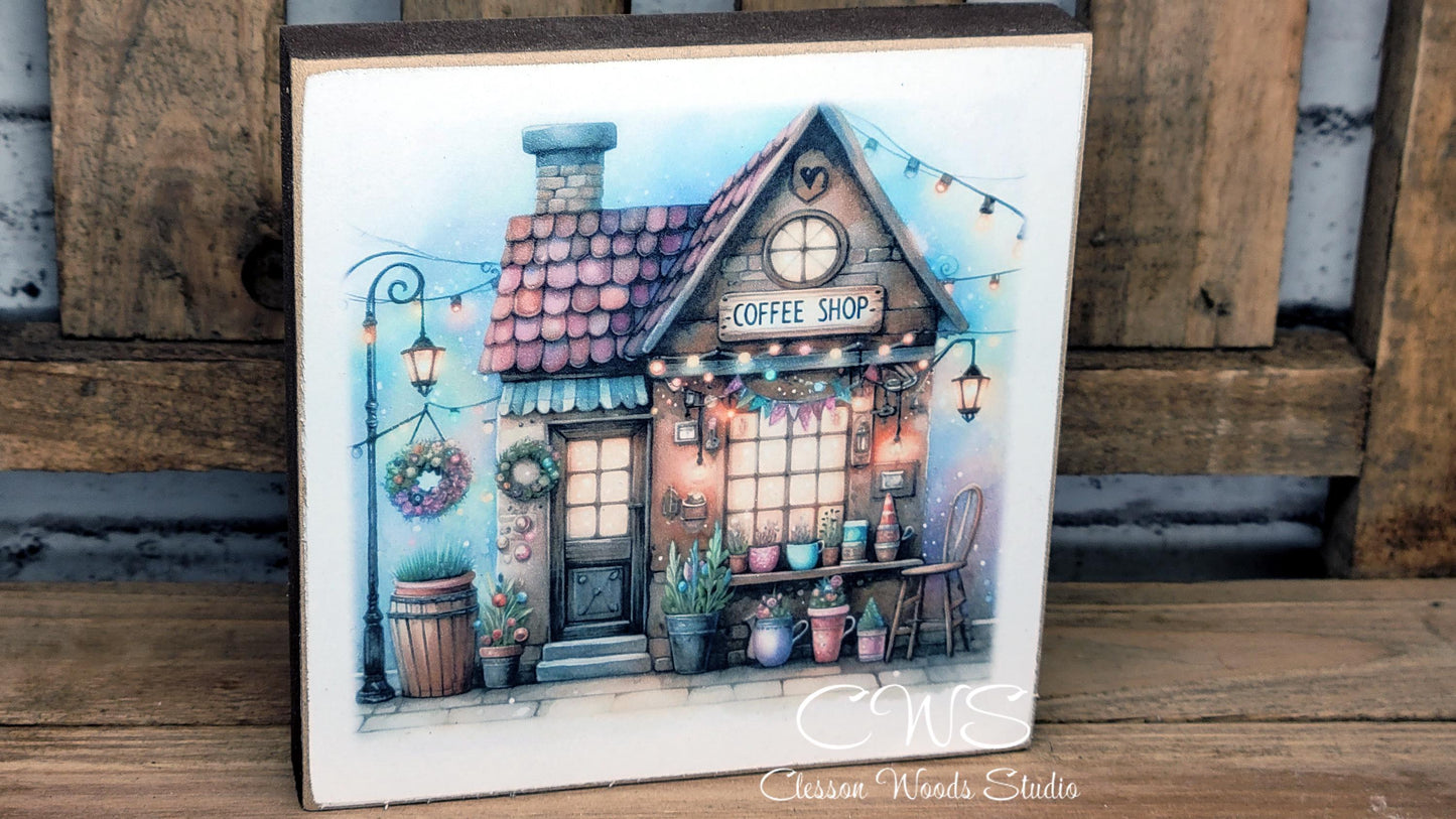 Coffee Shop 6 Square Wood Block Sign
