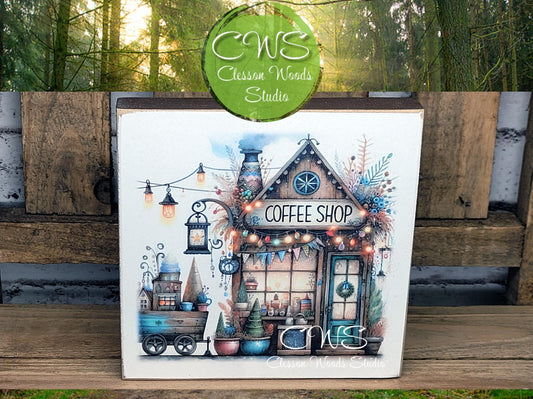 Coffee Shop 5 Square Wood Block Sign