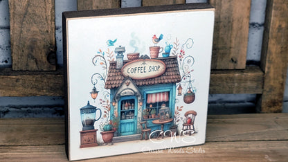 Coffee Shop 2 Square Wood Block Sign