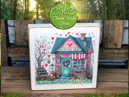 Valentine Shops 6 Square Wood Block Sign
