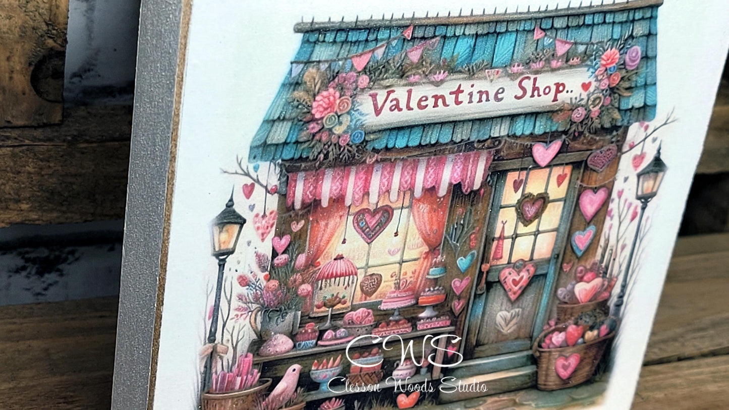 Valentine Shops 5 Square Wood Block Sign