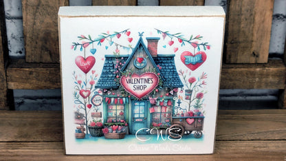 Valentine Shops 4 Square Wood Block Sign