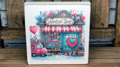 Valentine Shops 1 Square Wood Block Sign