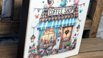 Coffee Shop 4 Square Wood Block Sign