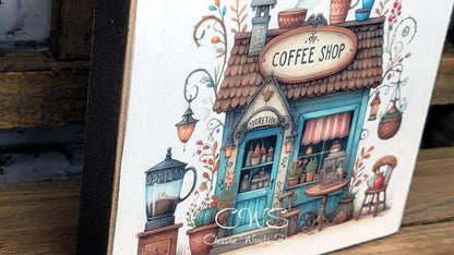 Coffee Shop 2 Square Wood Block Sign