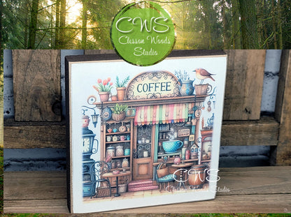 Coffee Shop 1 Square Wood Block Sign