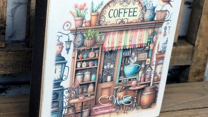 Coffee Shop 1 Square Wood Block Sign