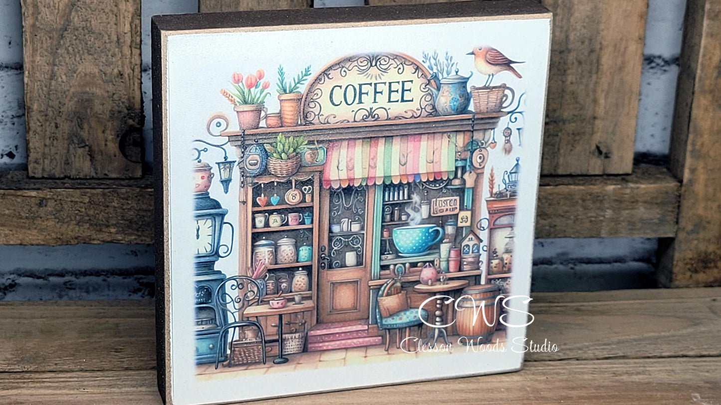 Coffee Shop 1 Square Wood Block Sign
