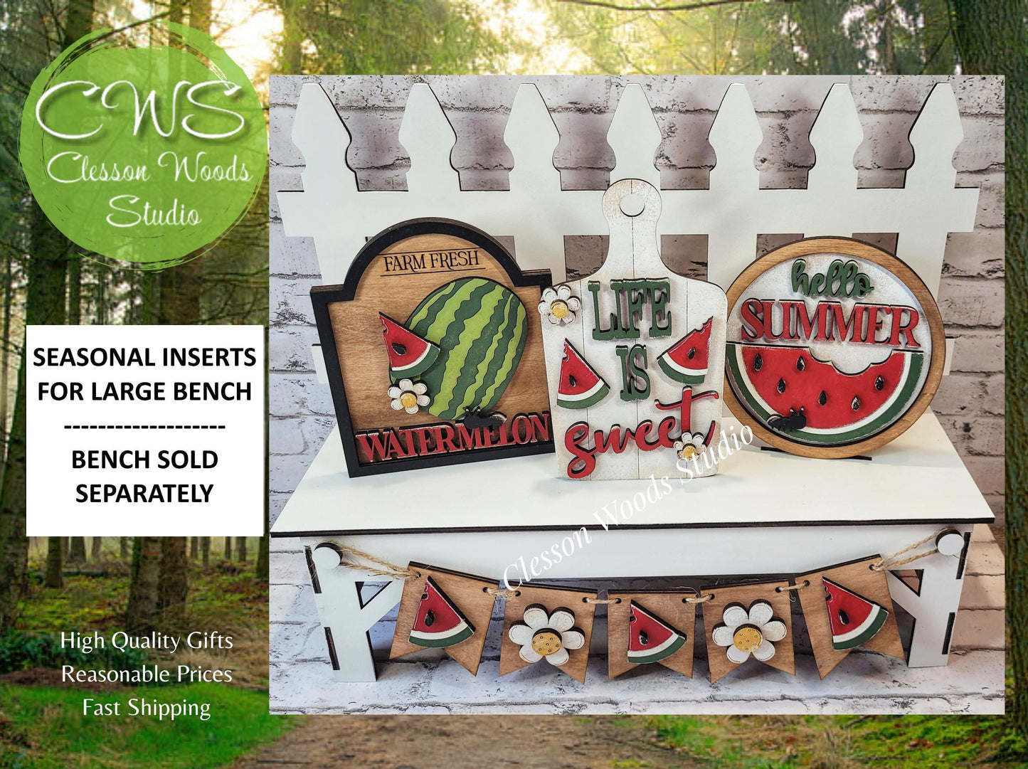 White Picket Fence Extra Large Display Bench for Inserts Sold Separately