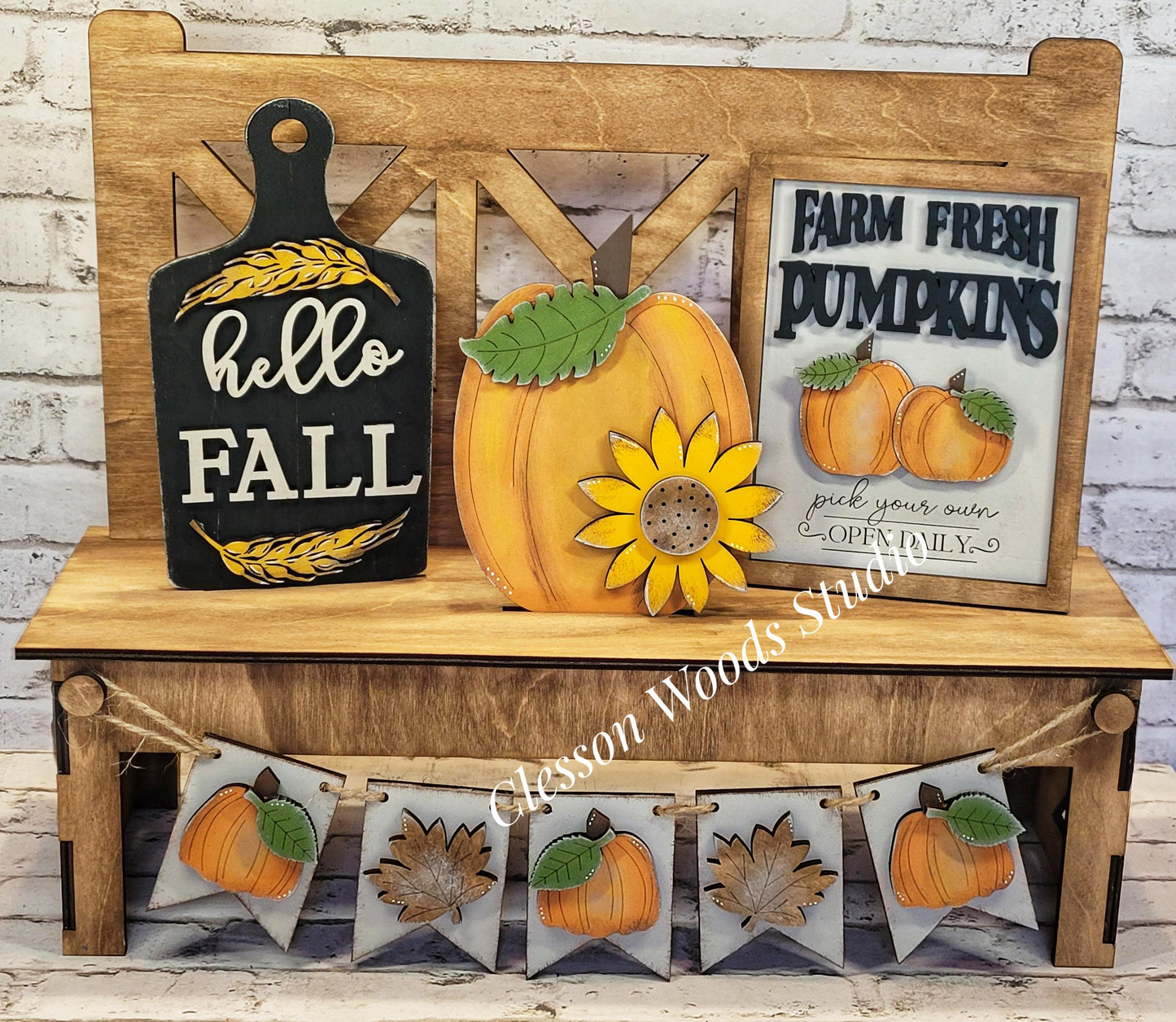 Finished Painted Fall Pumpkins Insert Set for Large Bench