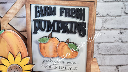Finished Painted Fall Pumpkins Insert Set for Large Bench