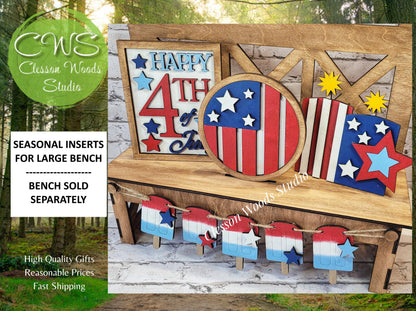 Finished Painted July 4th Patriotic Insert Set for Large Bench
