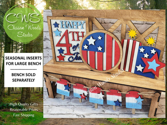 Finished Painted July 4th Patriotic Insert Set for Large Bench