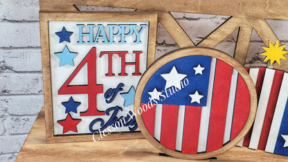 Finished Painted July 4th Patriotic Insert Set for Large Bench