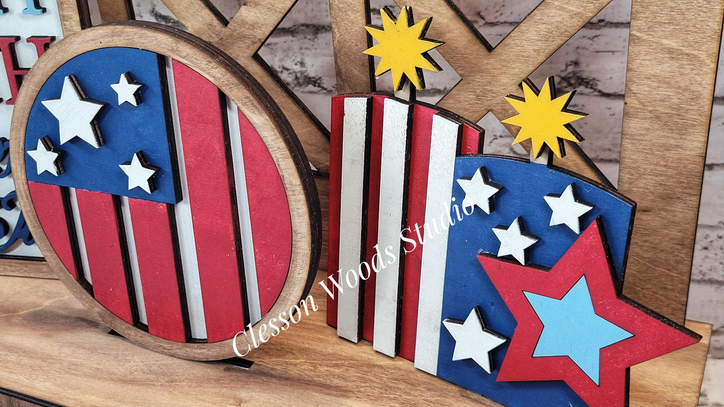 Finished Painted July 4th Patriotic Insert Set for Large Bench