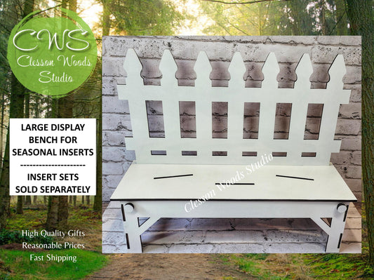 White Picket Fence Extra Large Display Bench for Inserts Sold Separately