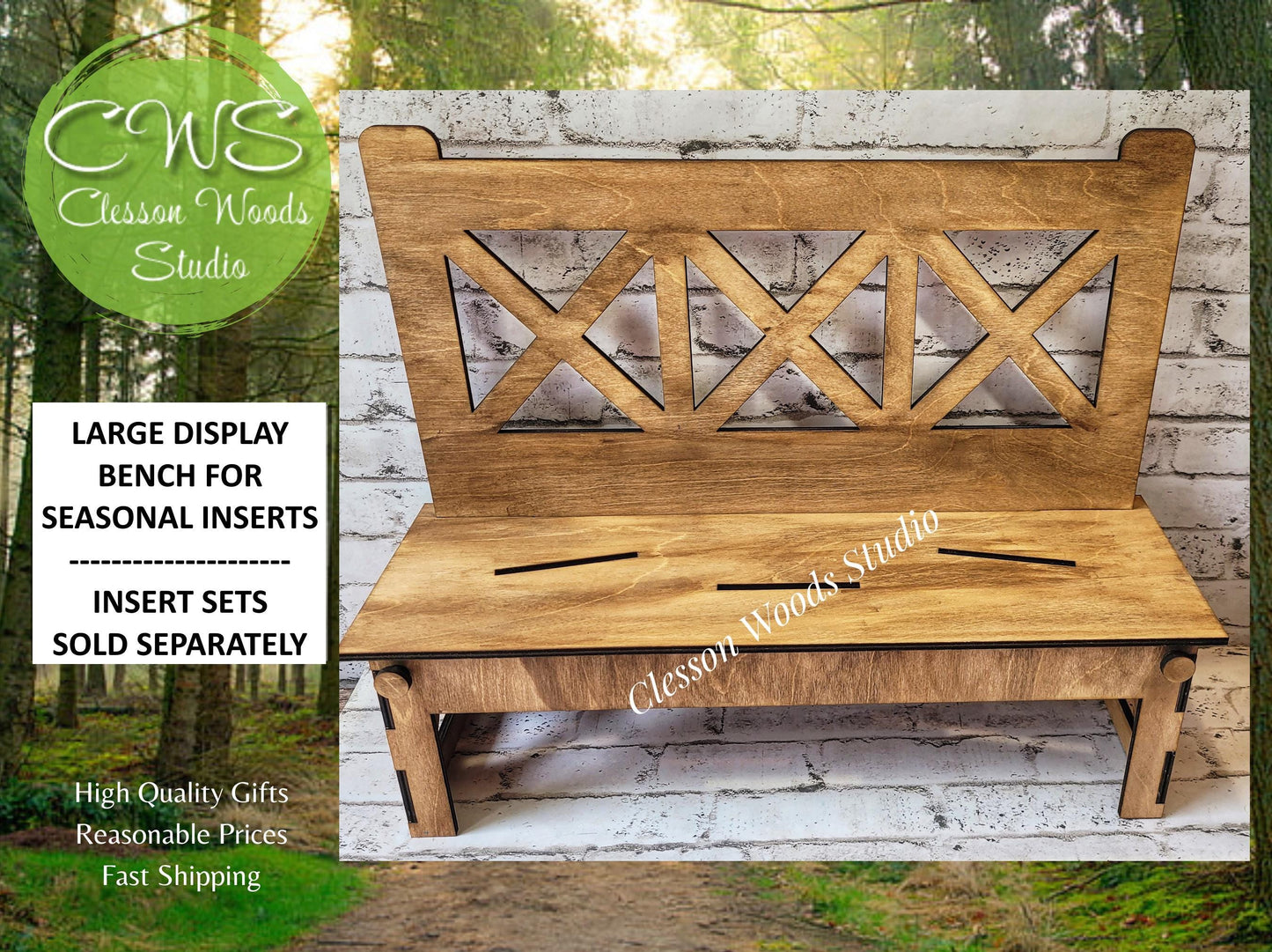 Stained Farmhouse Extra Large Display Bench for Inserts Sold Separately