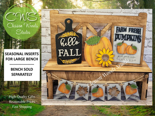 Finished Painted Fall Pumpkins Insert Set for Large Bench