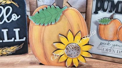 Finished Painted Fall Pumpkins Insert Set for Large Bench